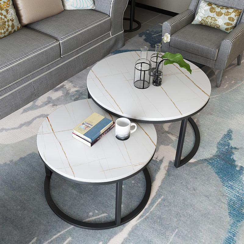 Slate Round Coffee Table Frame 2 Piece Nesting Tables for Living Room