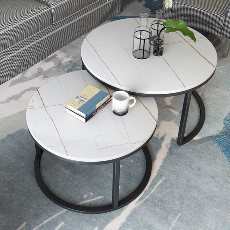 Slate Round Coffee Table Frame 2 Piece Nesting Tables for Living Room