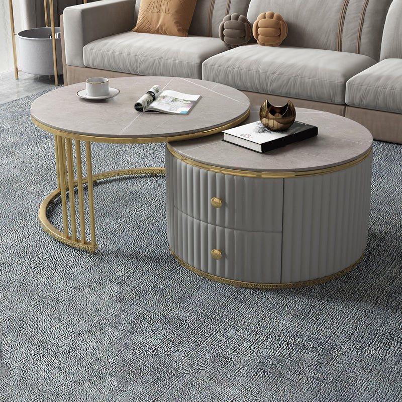 Round Coffee Table Glass Top Nesting Coffee Table Set with Golden Legs