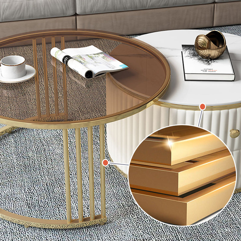 Round Coffee Table Glass Top Nesting Coffee Table Set with Golden Legs