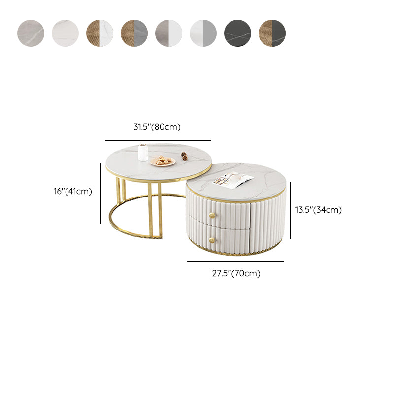Round Coffee Table Glass Top Nesting Coffee Table Set with Golden Legs