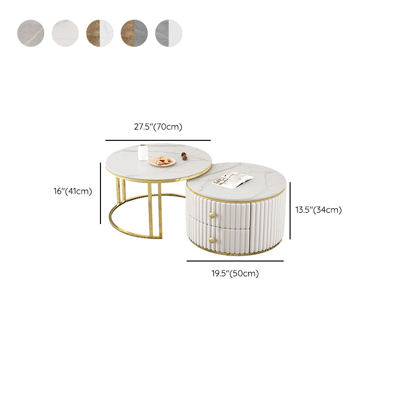 Round Coffee Table Glass Top Nesting Coffee Table Set with Golden Legs