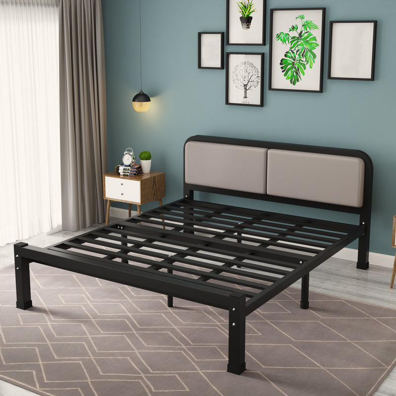Contemporary Iron Frame Standard Bed with Rectangle Upholstered Headboard