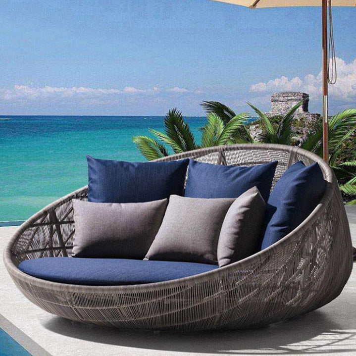 Tropical Patio Daybed Wicker/Rattan UV Resistant With Cushions Fabric
