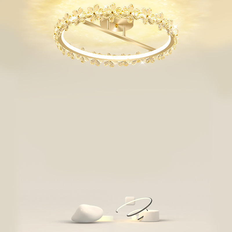 LED Modern Crystal Flush Mount Circle Shape Ceiling Light with Acrylic Shade for Passage