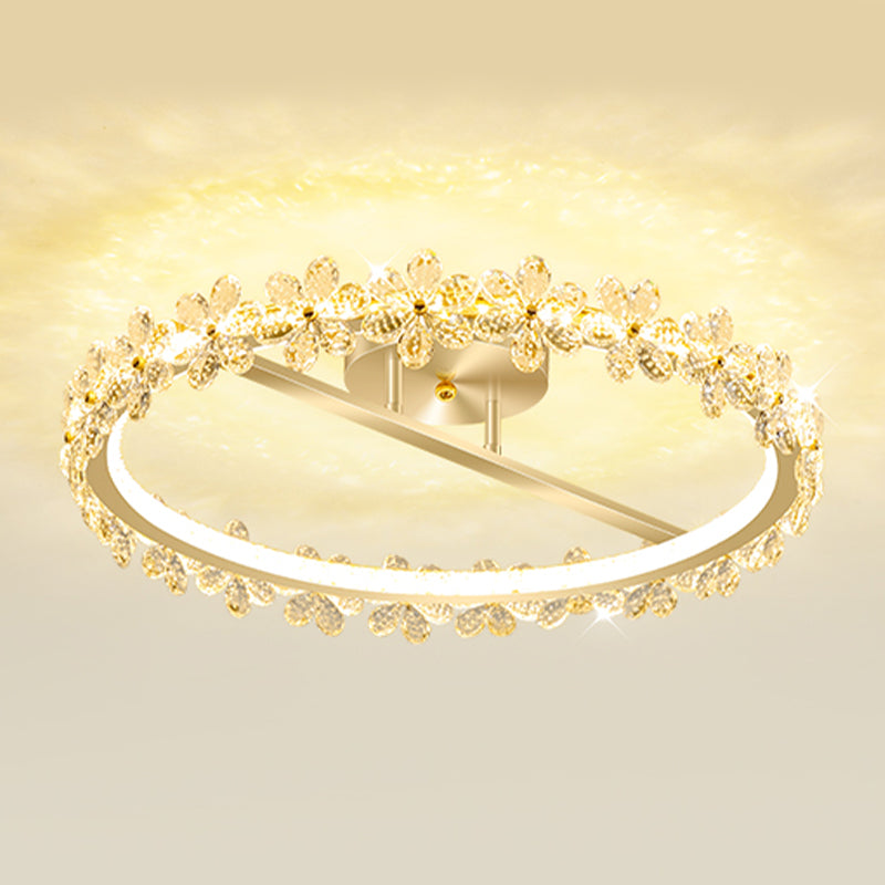 LED Modern Crystal Flush Mount Circle Shape Ceiling Light with Acrylic Shade for Passage