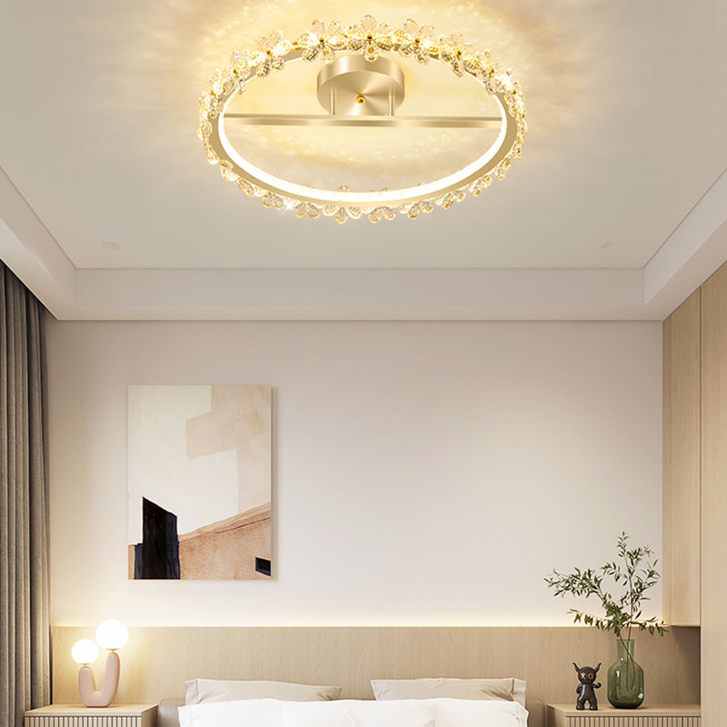 LED Modern Crystal Flush Mount Circle Shape Ceiling Light with Acrylic Shade for Passage