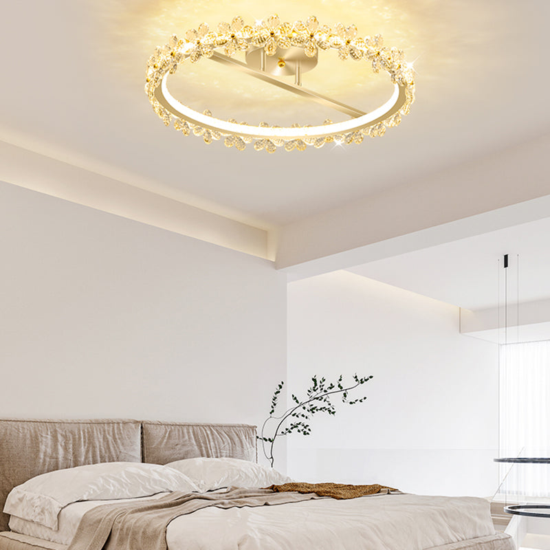 LED Modern Crystal Flush Mount Circle Shape Ceiling Light with Acrylic Shade for Passage