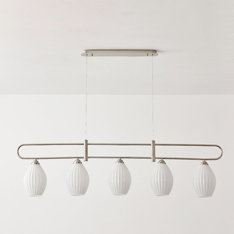 Drum Shape Glass Island Chandelier Modern Style Multi Lights Island Ceiling Light in White