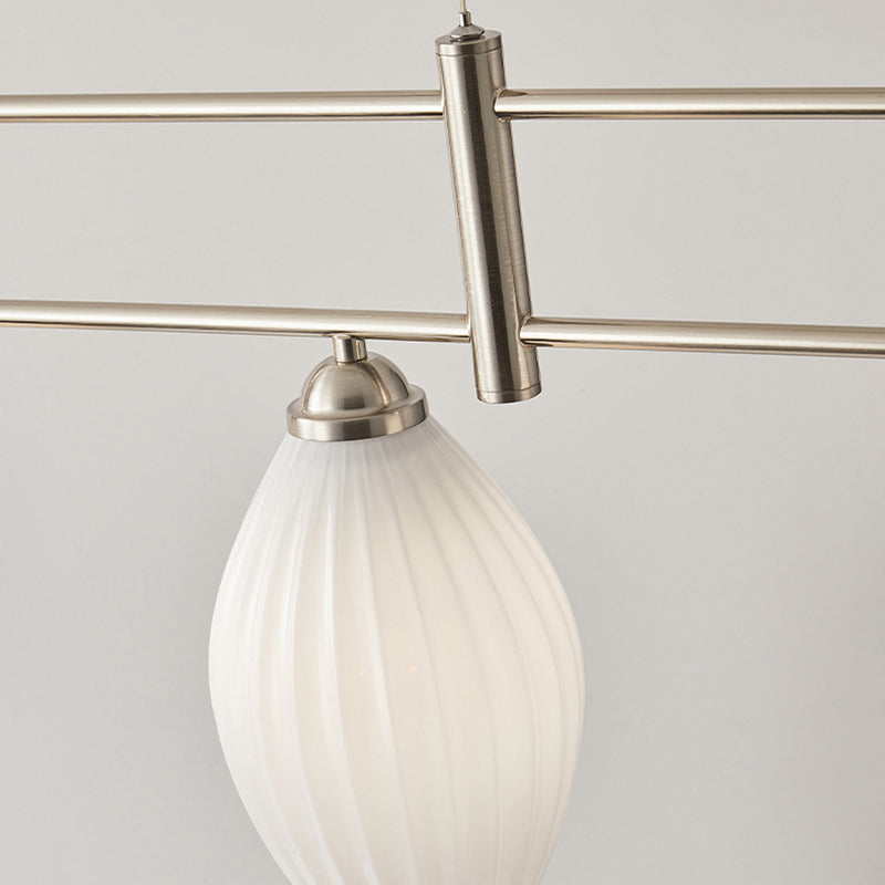 Drum Shape Glass Island Chandelier Modern Style Multi Lights Island Ceiling Light in White