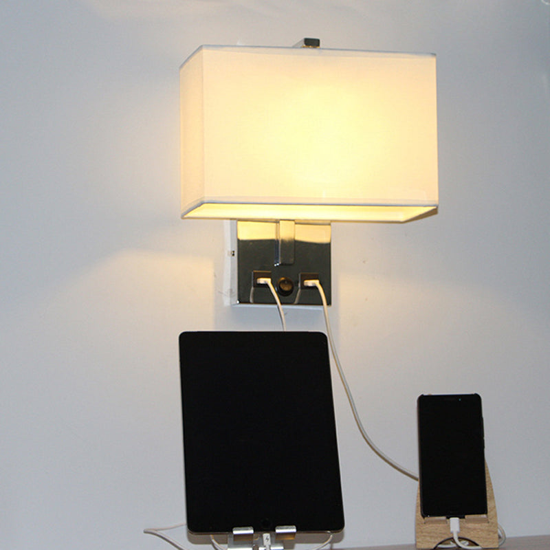 Modern Wall Sconce Rectangle Shape Metal Wall Light with Fabric Shade for Study