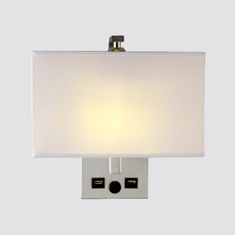 Modern Wall Sconce Rectangle Shape Metal Wall Light with Fabric Shade for Study