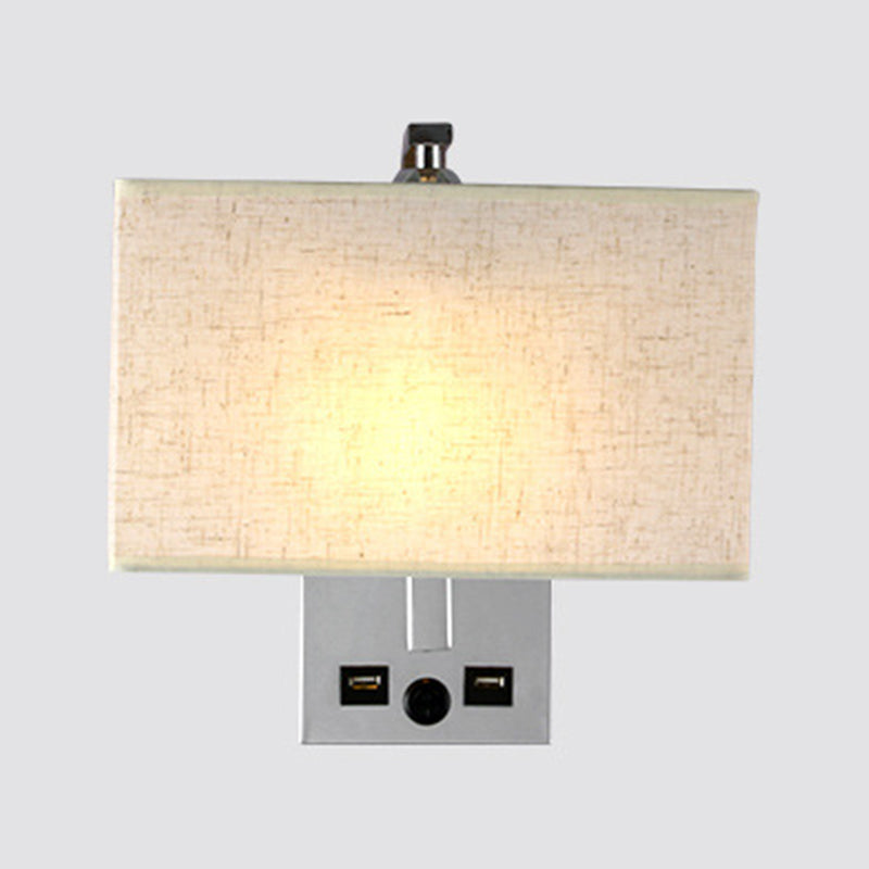 Modern Wall Sconce Rectangle Shape Metal Wall Light with Fabric Shade for Study