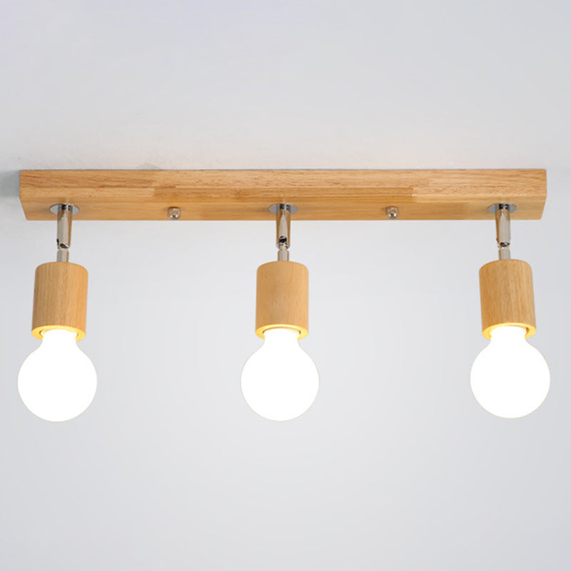 Geometric Shape Wood Vanity Sconce Light Modern Multi-Lights Vanity Mirror Lights in Brown