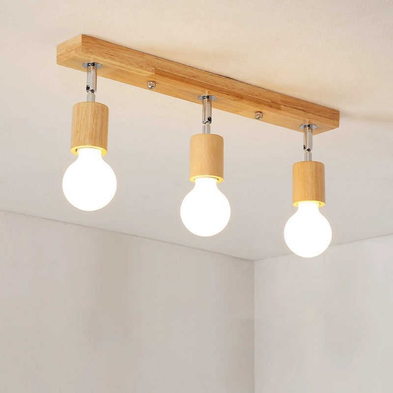 Geometric Shape Wood Vanity Sconce Light Modern Multi-Lights Vanity Mirror Lights in Brown