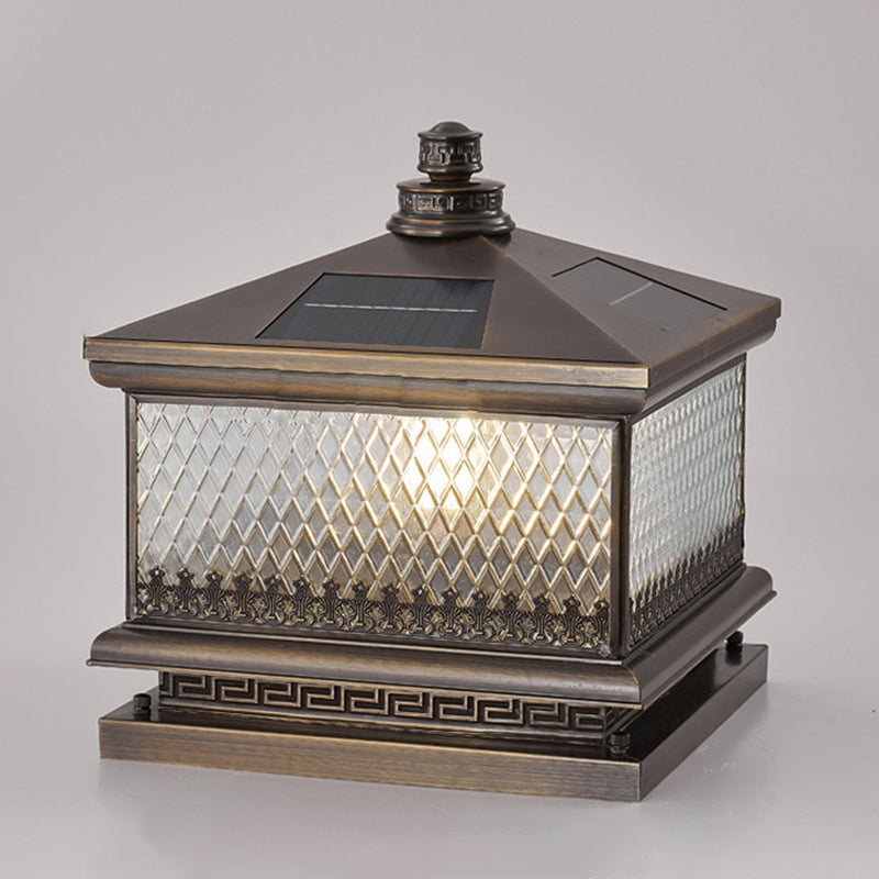 Metal Rectangular Shape Outdoor Lights Modern Style 1 Light Solar Pillar Lamp in Bronze