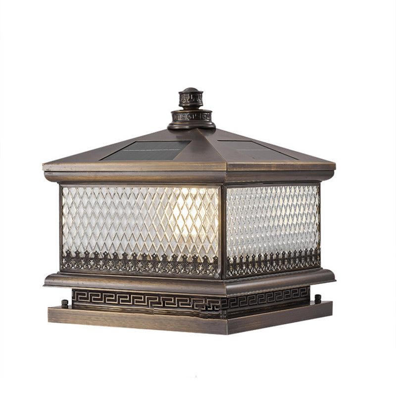 Metal Rectangular Shape Outdoor Lights Modern Style 1 Light Solar Pillar Lamp in Bronze
