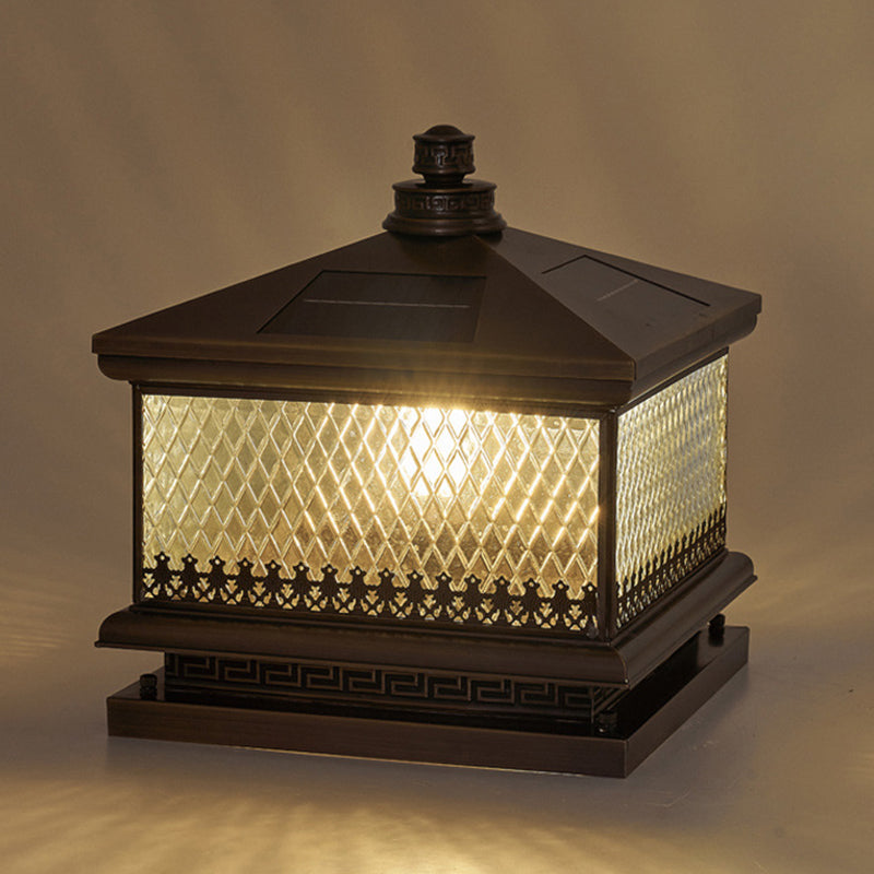 Metal Rectangular Shape Outdoor Lights Modern Style 1 Light Solar Pillar Lamp in Bronze