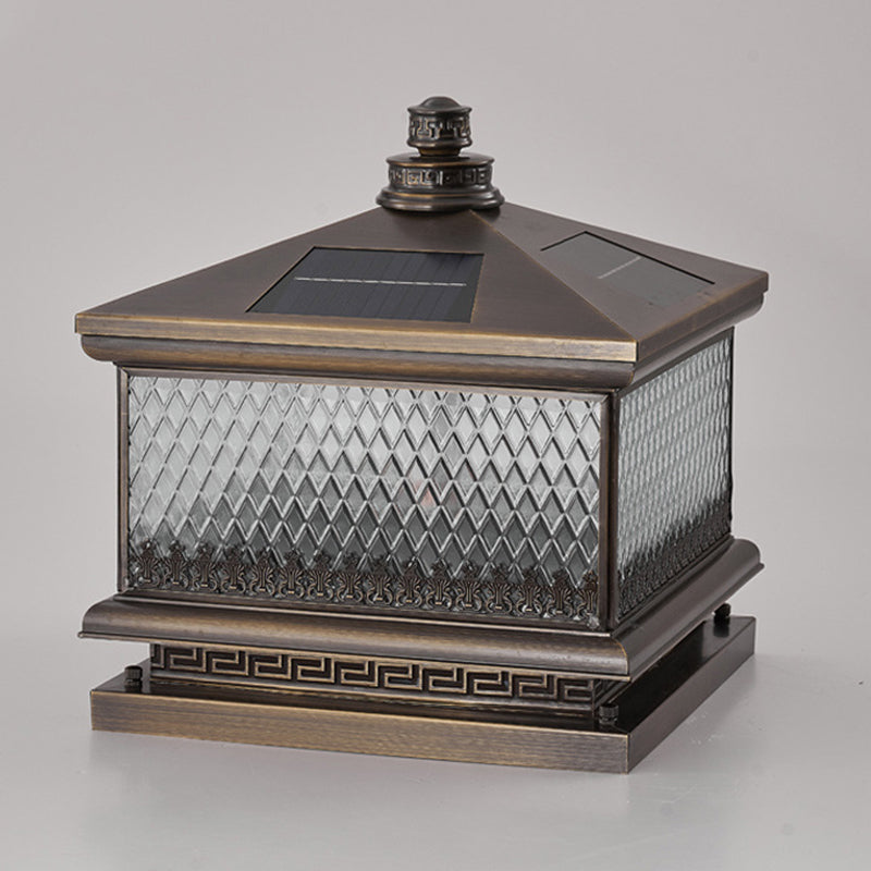 Metal Rectangular Shape Outdoor Lights Modern Style 1 Light Solar Pillar Lamp in Bronze