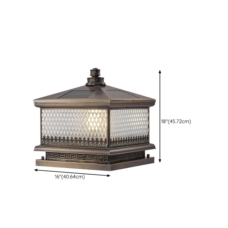 Metal Rectangular Shape Outdoor Lights Modern Style 1 Light Solar Pillar Lamp in Bronze