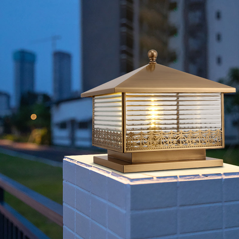 Modern Simple Copper Outdoor Light Square Shape Waterproof Pillar Lamp for Outdoor