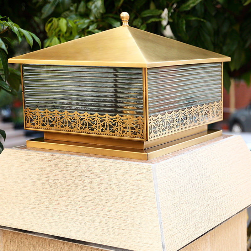 Modern Simple Copper Outdoor Light Square Shape Waterproof Pillar Lamp for Outdoor