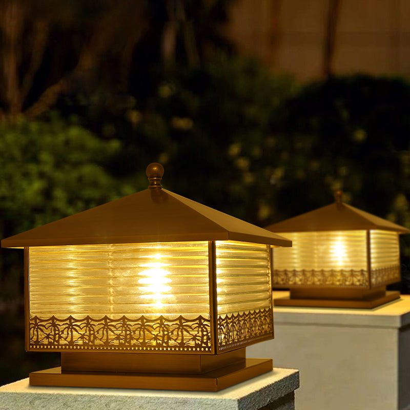 Modern Simple Copper Outdoor Light Square Shape Waterproof Pillar Lamp for Outdoor