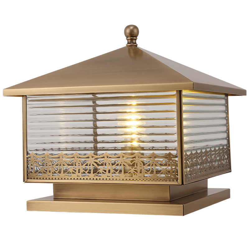 Modern Simple Copper Outdoor Light Square Shape Waterproof Pillar Lamp for Outdoor