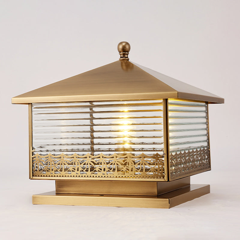 Modern Simple Copper Outdoor Light Square Shape Waterproof Pillar Lamp for Outdoor