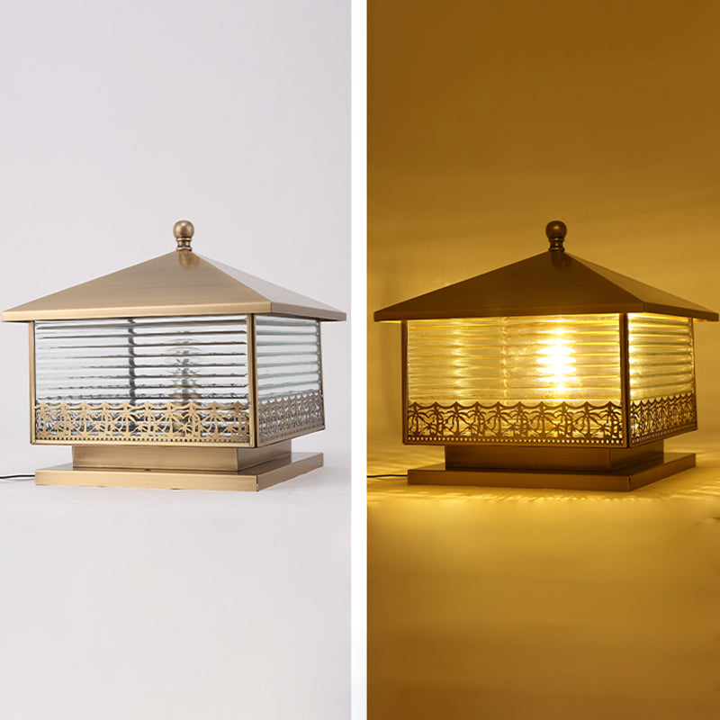 Modern Simple Copper Outdoor Light Square Shape Waterproof Pillar Lamp for Outdoor