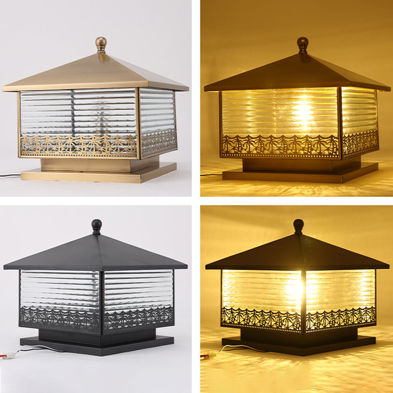 Modern Simple Copper Outdoor Light Square Shape Waterproof Pillar Lamp for Outdoor