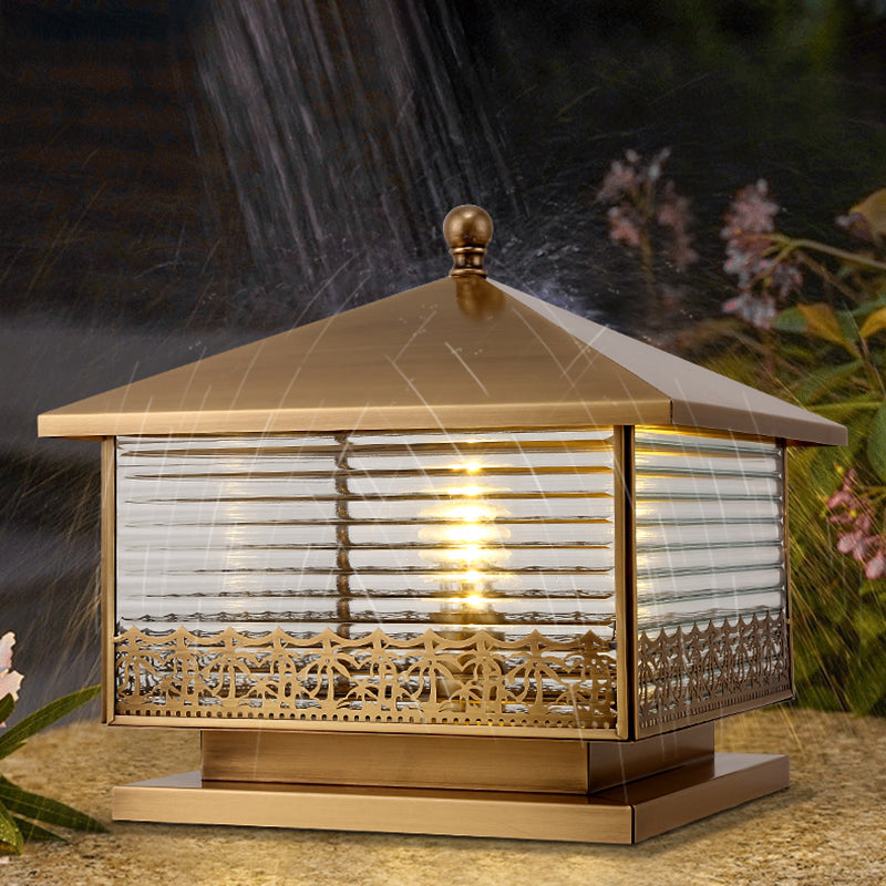 Modern Simple Copper Outdoor Light Square Shape Waterproof Pillar Lamp for Outdoor