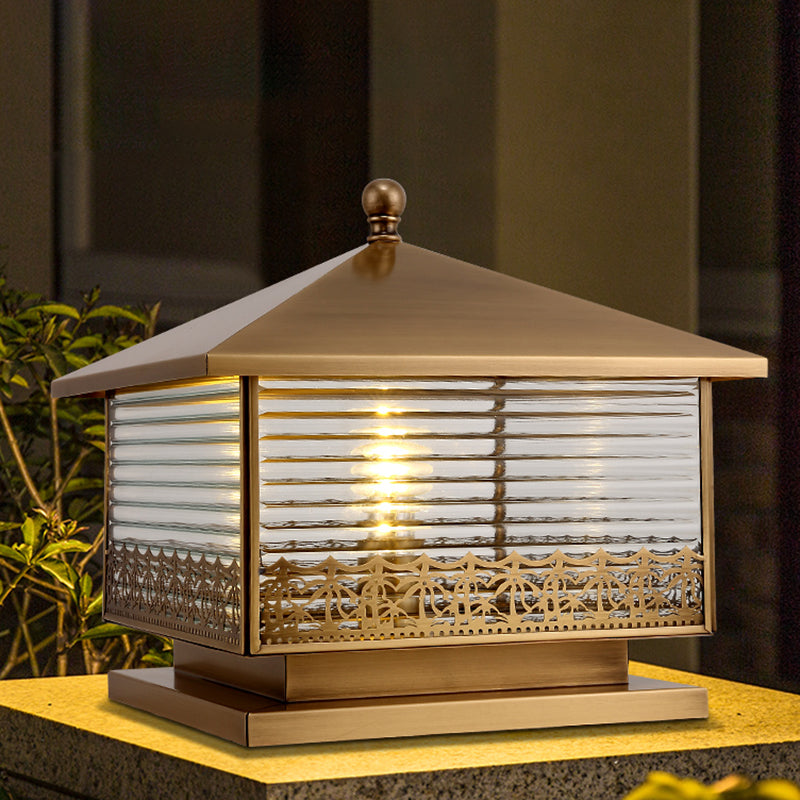 Modern Simple Copper Outdoor Light Square Shape Waterproof Pillar Lamp for Outdoor