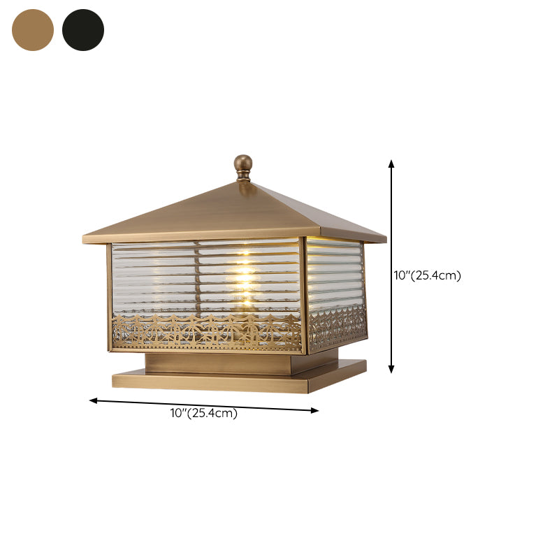 Modern Simple Copper Outdoor Light Square Shape Waterproof Pillar Lamp for Outdoor