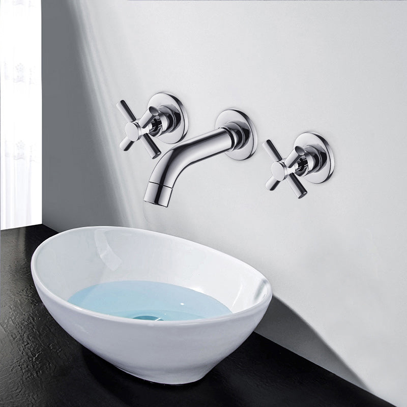 Modern Cross Handle Faucet Solid Color Wall Mounted Bathroom Faucet