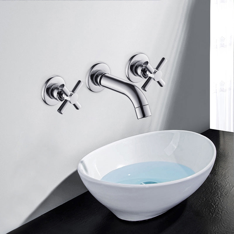 Modern Cross Handle Faucet Solid Color Wall Mounted Bathroom Faucet