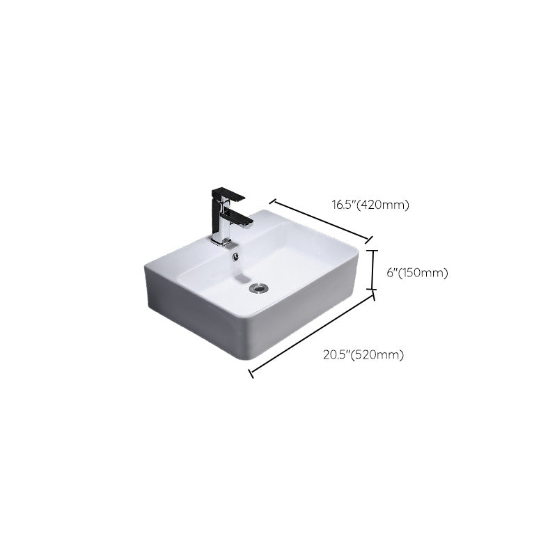 Contemporary Vessel Bathroom Sink Rectangular White Ceramic Overflow Drain Assembly Sink