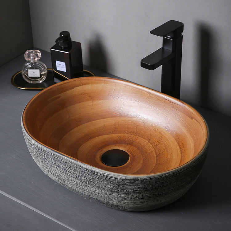 Brown Oval-shape Trough Bathroom Sink Modern Trough Bathroom Sink