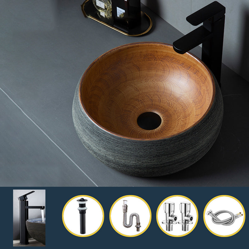 Brown Oval-shape Trough Bathroom Sink Modern Trough Bathroom Sink
