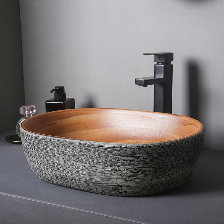Brown Oval-shape Trough Bathroom Sink Modern Trough Bathroom Sink