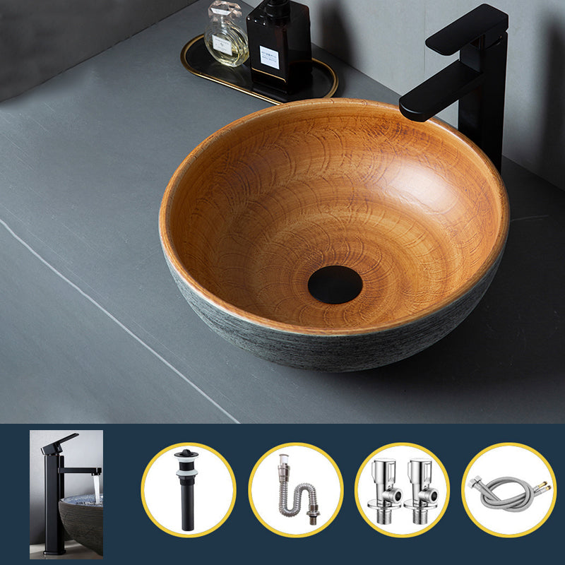 Brown Oval-shape Trough Bathroom Sink Modern Trough Bathroom Sink