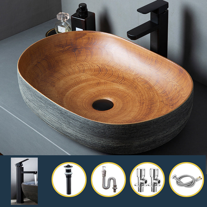 Brown Oval-shape Trough Bathroom Sink Modern Trough Bathroom Sink