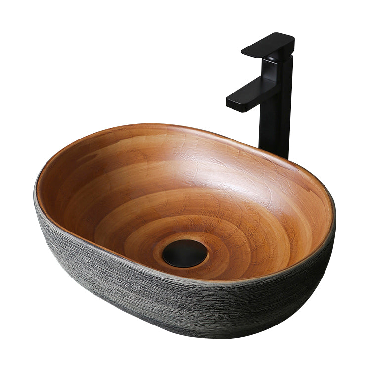 Brown Oval-shape Trough Bathroom Sink Modern Trough Bathroom Sink