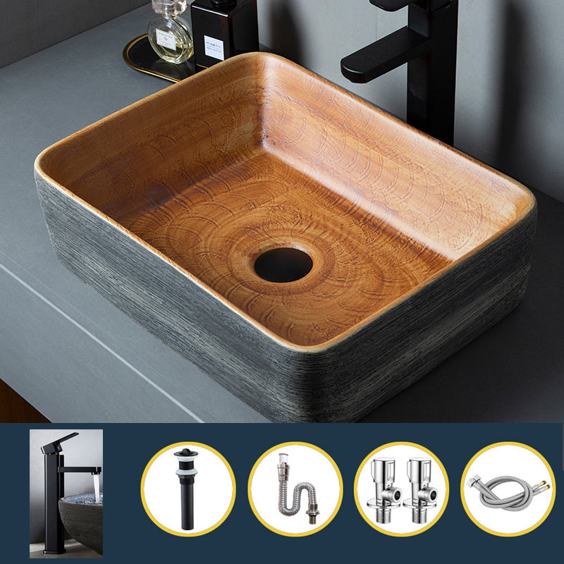Brown Oval-shape Trough Bathroom Sink Modern Trough Bathroom Sink