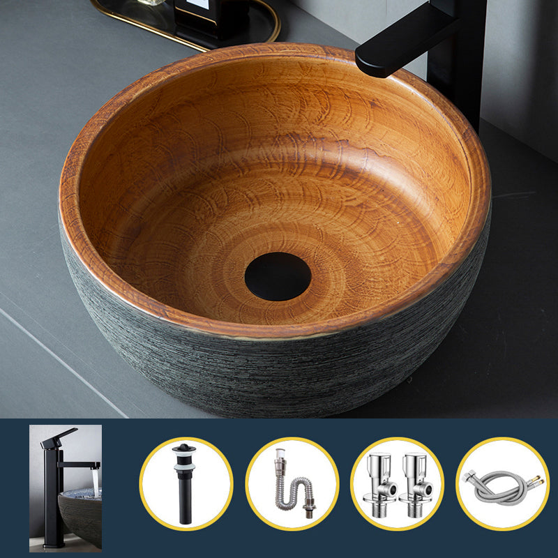 Brown Oval-shape Trough Bathroom Sink Modern Trough Bathroom Sink