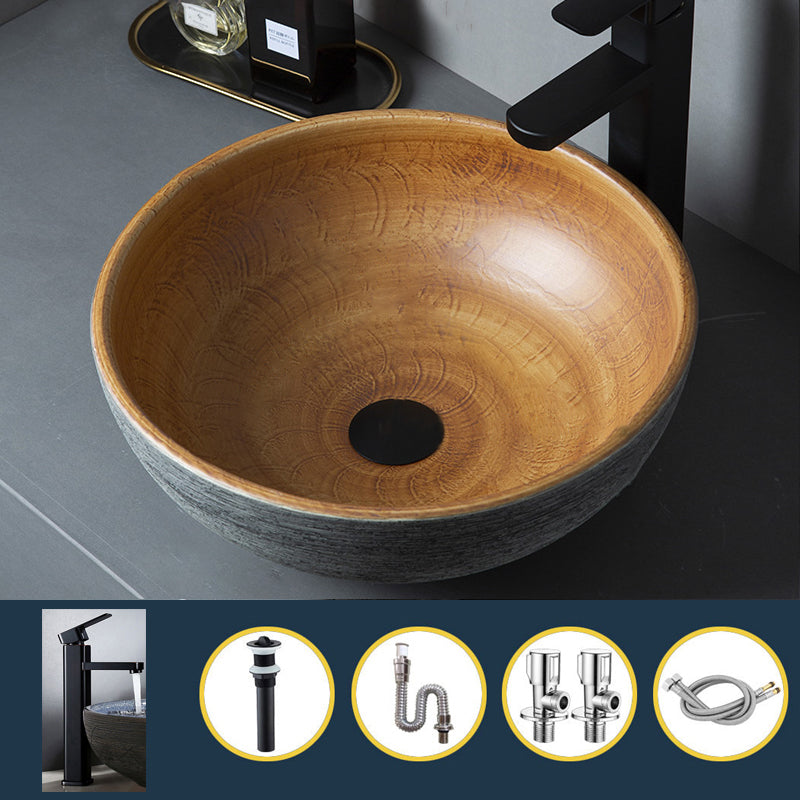 Brown Oval-shape Trough Bathroom Sink Modern Trough Bathroom Sink