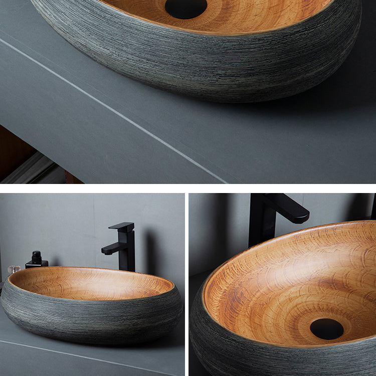 Brown Oval-shape Trough Bathroom Sink Modern Trough Bathroom Sink