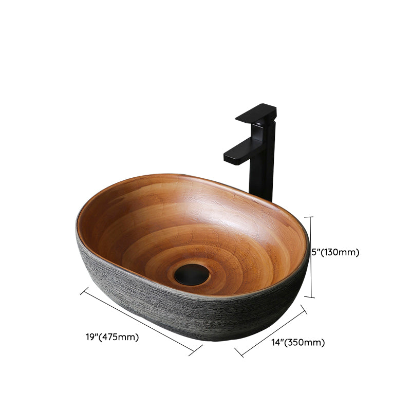 Brown Oval-shape Trough Bathroom Sink Modern Trough Bathroom Sink