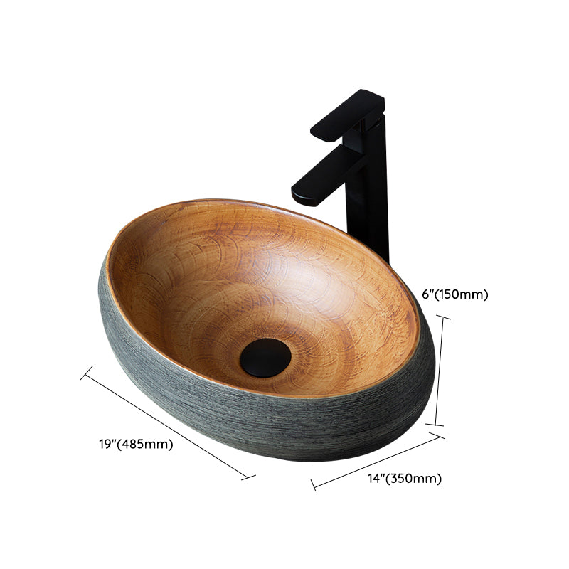 Brown Oval-shape Trough Bathroom Sink Modern Trough Bathroom Sink