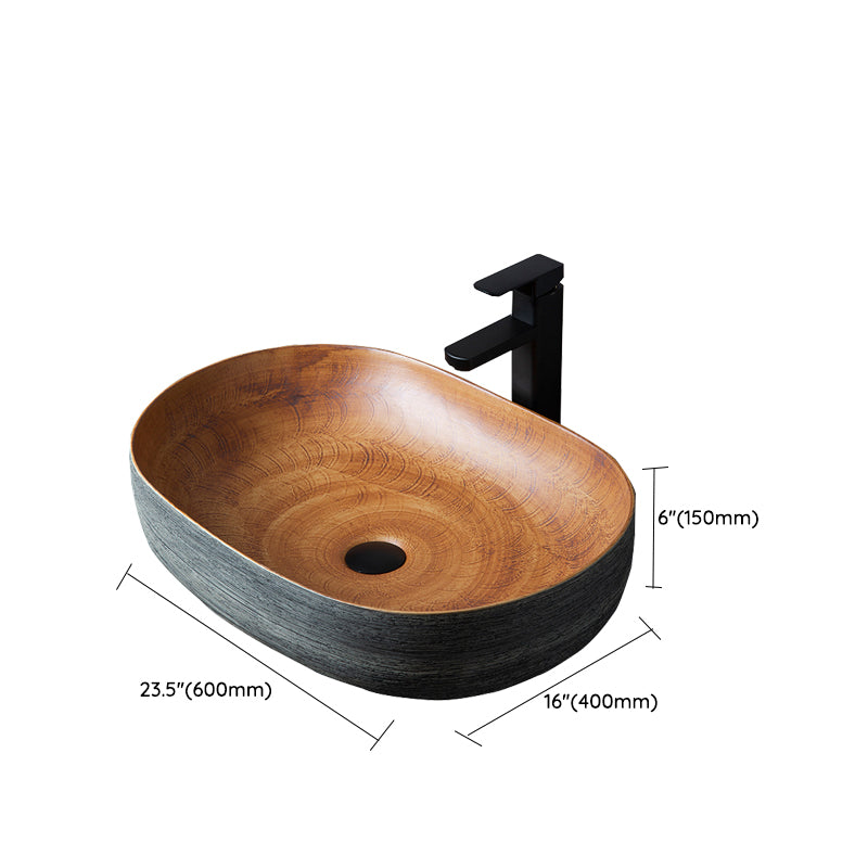 Brown Oval-shape Trough Bathroom Sink Modern Trough Bathroom Sink